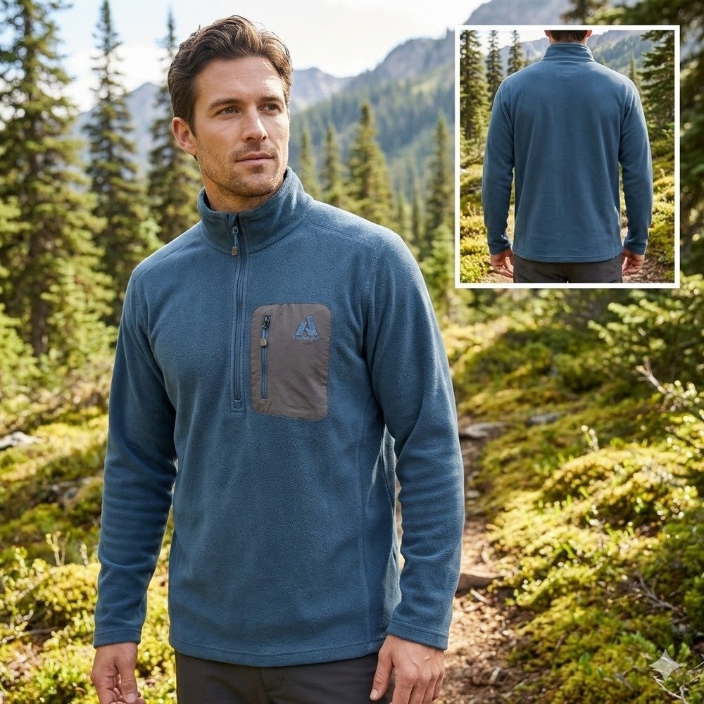 Eddie Bauer First Ascent Mens 1/4 Zip Fleece Pullover Jacket Blue Gray Large